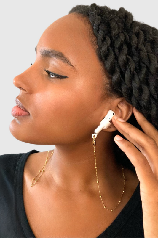 GOLDEN CHAIN - Chaîne pour AirPods ou chaîne de lunettes en acier inoxydable doré à l'or fin 18K