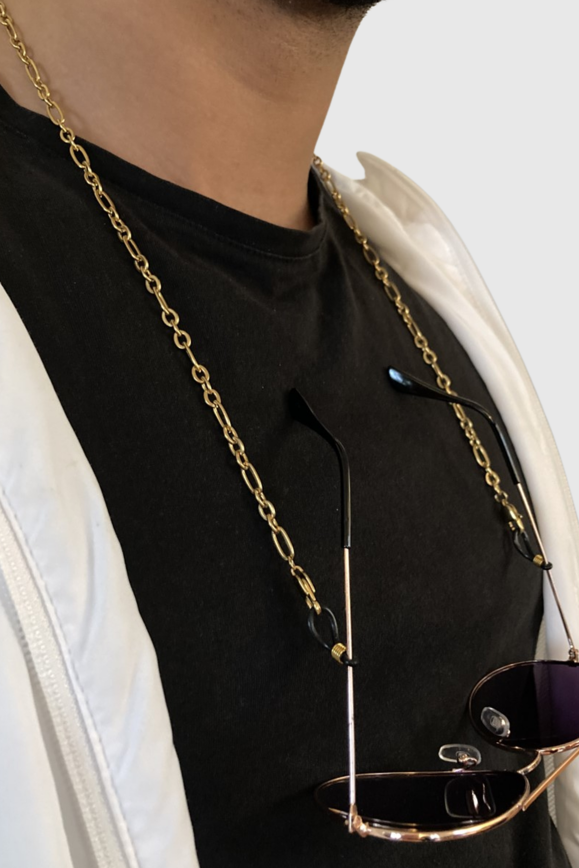 GOLDEN CHAIN - Chaîne pour AirPods ou chaîne de lunettes en acier inoxydable doré à l'or fin 18K