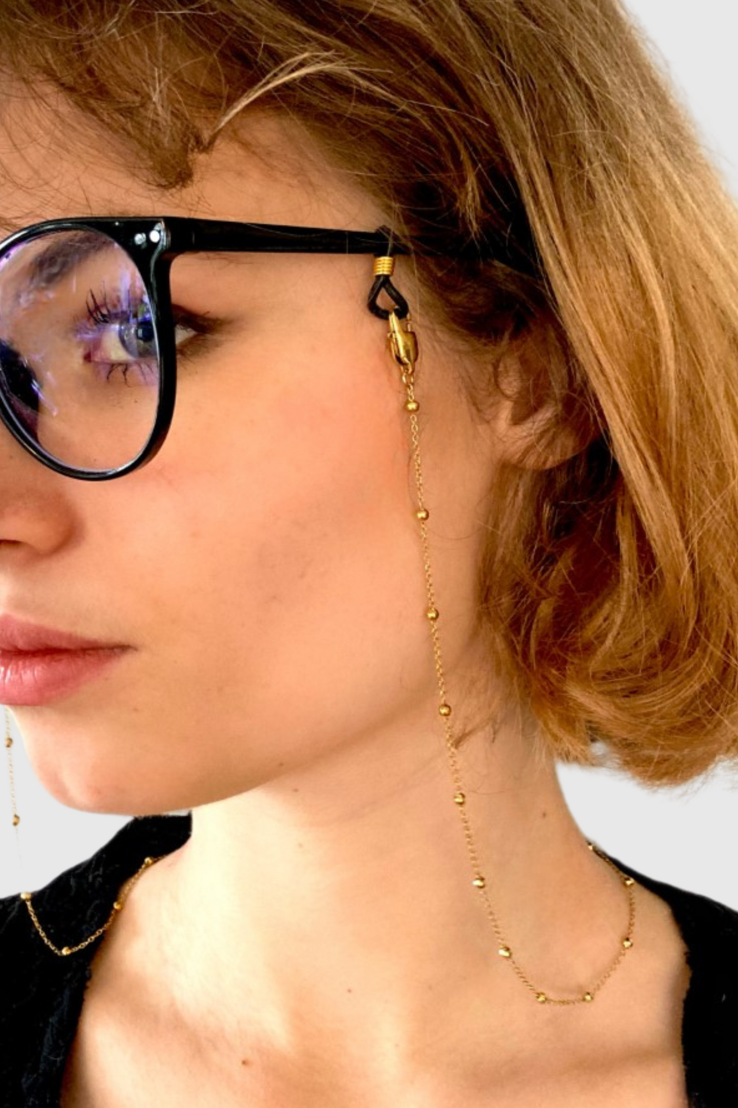 GOLDEN CHAIN - Chaîne pour AirPods ou chaîne de lunettes en acier inoxydable doré à l'or fin 18K