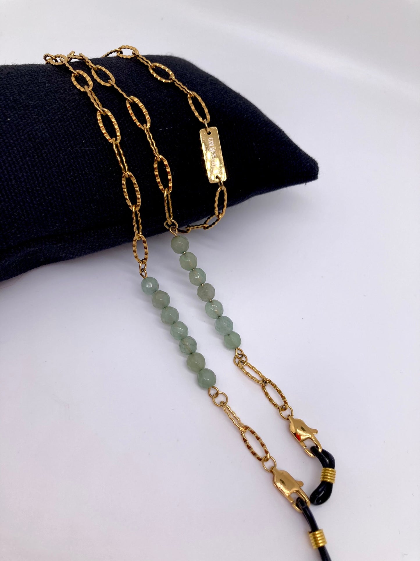 GOLDEN CHAIN | Chaînes pour lunettes et AirPods en acier inoxydable doré à l'or fin 18K sertie de deux rangs d'aventurine